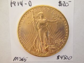 1914 - D $20 Saint Gaudens Gold Double Eagle Gem Brilliant Uncirculated photo