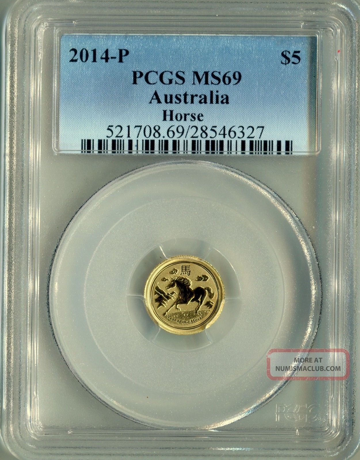 2014 P $5 Gold.  999 1/20th Oz.  Australia Horse Pcgs Ms69 Gem Prooflike Surfaces Australia photo