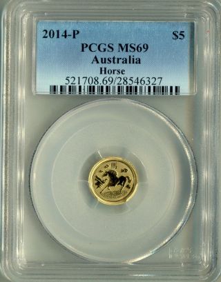 2014 P $5 Gold.  999 1/20th Oz.  Australia Horse Pcgs Ms69 Gem Prooflike Surfaces photo