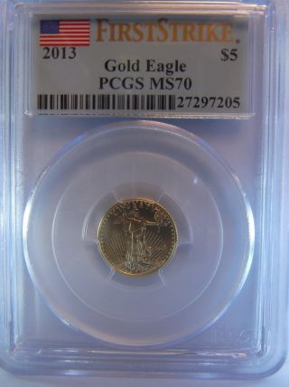 2013 1/10 Oz Gold American Eagle Ms - 70 Pcgs First Strike photo