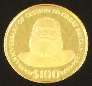 1974 Fiji Islands $100 Gold Proof Coin Commemorate Cession To Great Britain photo