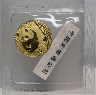 2002 Gold Chinese Panda 1/10 Oz China Proof In Seal 01200477b photo