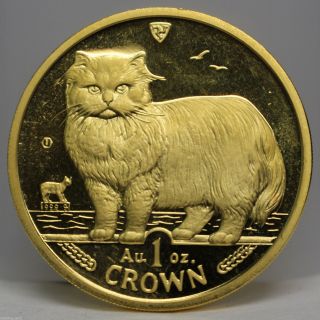 1989 Isle Of Man Gold Cat 1 Oz Persian Cat Elizabeth Ii 01202006b photo
