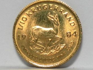 1984 South African Krugerrand 1/10 Oz Gold Coin Circulated Coin 1 Day photo
