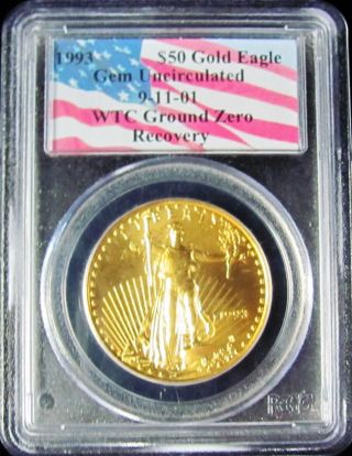 1993 1 Oz $50 Gold American Eagle Wtc Ground Zero Recovery Pcgs/gem Uncirculated photo