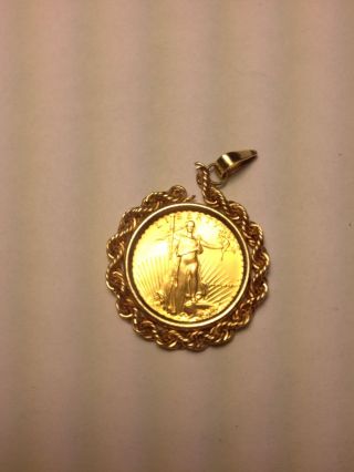 Usa $5 Dollar 1/40 Fine Gold Coin American Eagle Libery 1988 Necklace Real photo