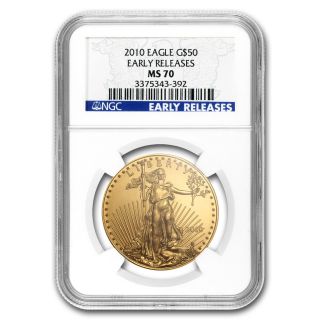 2010 1 Oz Gold American Eagle Coin - Ms - 70 Early Releases Ngc photo