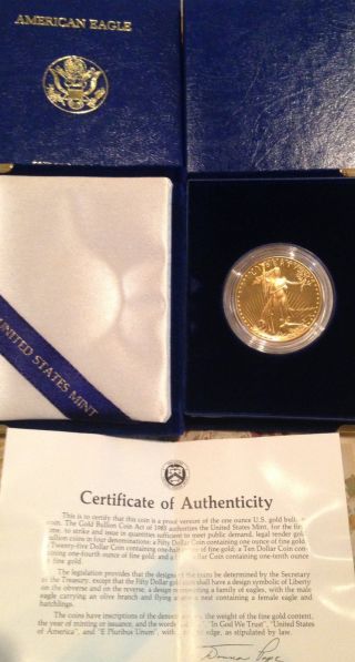 1986 $50 1 Oz Gold American Eagle Coin With Case,  Box And Certification photo