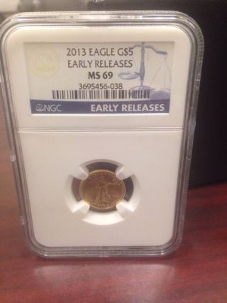 2013 Gold American Eagle G$5 Ngc Ms 69 Er Blue Label photo