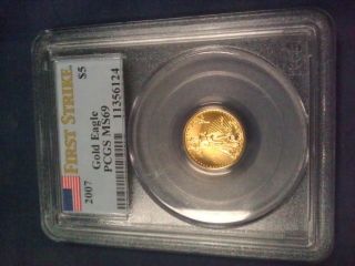2007w $5 Gold Eagle (1/10th Ounce) Pcgs Pr 69 First Strike photo