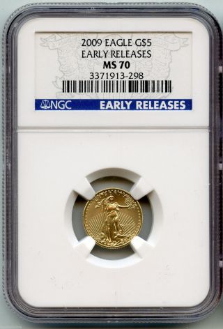 2009 Ngc Ms 70 American Eagle $5 Fine Gold Coin 1/10 Oz - Early Release - Ku509 photo
