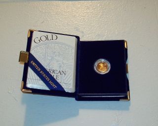 1995 W $5.  00 Gold Eagle Proof Coin With Govt Case,  Box & photo