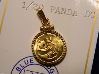 1984 Gold Panda 1/20 Ounce Coin Bu Gem Uncirculated & 14k Pendant Bezel photo