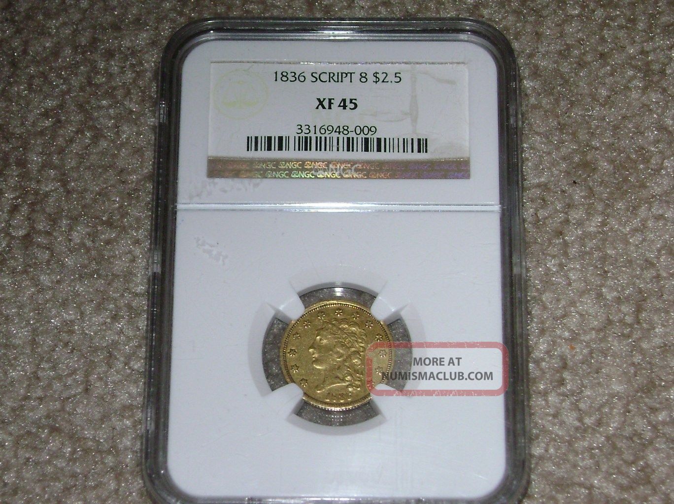 1836 Script 8 Classic Head Gold $2.  50 Ngc Xf 45 Gold photo