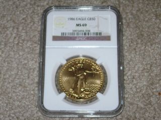 1986 $50.  00 Gold American Eagle 1 Ozt Fine Gold Ngc Ms 69 (first Year) photo