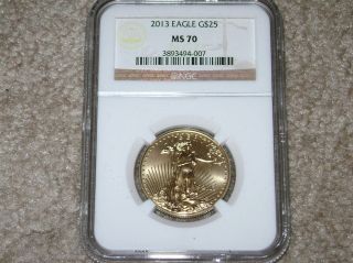 2013 $25.  00 Gold American Eagle 1/2 Ozt Fine Gold Ngc Ms 70 photo