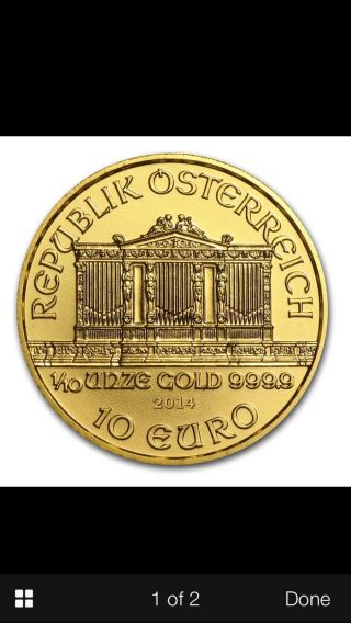 2014 1/10 Oz Gold Austrian Philharmonic Coin - Brilliant Uncirculated photo