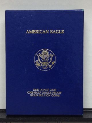 1987 2 Pc 1/2oz / 1oz Proof Gold American Eagles Authentic Empty Box And Papers photo