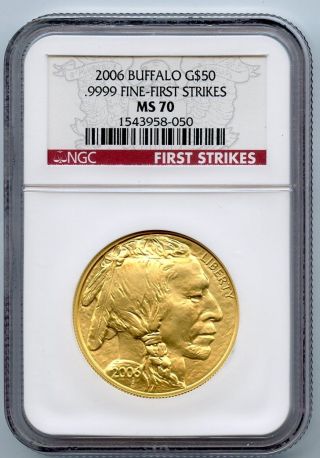 2006 $50 Gold Buffalo First Strikes Ngc Ms 70 1 Oz.  9999 Fine Gold Hucky photo
