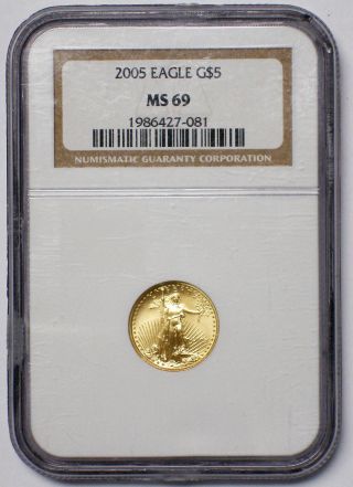 2005 American Gold Eagle $5 1/10 Coin Ngc Ms 69 photo