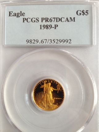 1989 - P American Gold Eagle Coin 1/10oz Pcgs Pr67dcam photo