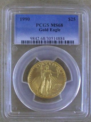 1990 Gold Eagle $25.  00 1/2 Troy Ounce Gold Coin Key Date Pcgs Ms68 photo