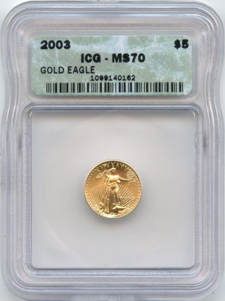 2003 1/10oz American Gold Eagle Ms70 Icg photo