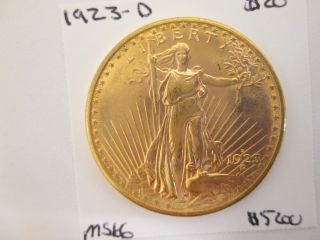 1923 - D $20 Saint Gaudens Gold Double Eagle Gem Brilliant Uncirculated photo