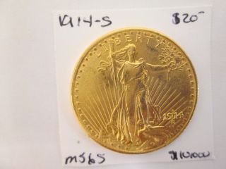 1914 - S $20 Saint Gaudens Gold Double Eagle Gem Brilliant Uncirculated photo