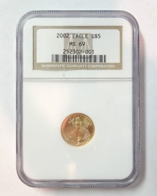 Usa 2002 Fine Gold American Eagle Coin $5 1/10 Oz Ngc Ms 69 photo