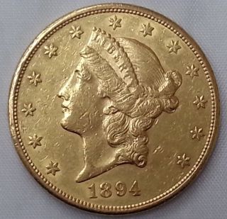 1894 - S $20 American Liberty Head Double Eagle Gold Coin Rare photo