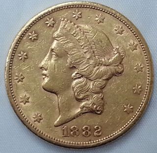 1882 - S $20 American Liberty Head Double Eagle Gold Coin Low Mintage photo