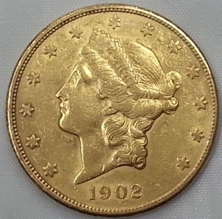 1902 - S $20 American Liberty Head Double Eagle Gold Coin Rare photo