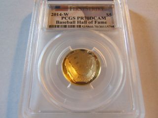2014 W $5 Baseball Hall Of Fame Proof Gold Coin Pcgs Pr70 First Strike photo