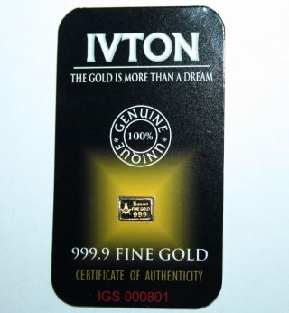 Masonic 5 Grain 24k 999 Fine Gold Bullions Bar Un Lingotto D ' Oro Not 5 Gram photo