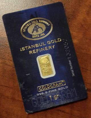 1 Gram Istanbul Gold Refinery Goldgram 999.  9 24k Gold Bar (in Assay), photo