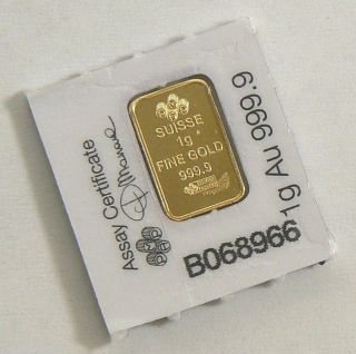 1 Gram Gold Bar Multigram Fortuna Pamp Suisse.  9999 Pure photo