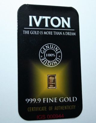 5 Grain 24k 999 Pure Fine Gold Bullions Bar Un Lingotto D ' Oro Rare Not 5 Gram photo
