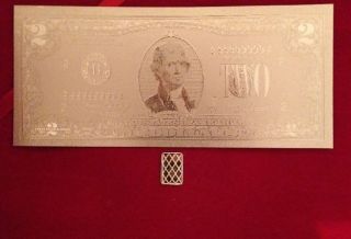 Silver Gold $2 Bill Banknote 1 Gram.  999 Pure Silver Bar Round Bullion photo