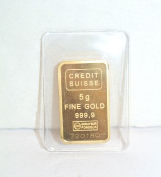 Credit Suisse 5 Gram.  9999 Fine Gold Statue Of Liberty Bar (l4 - B) photo
