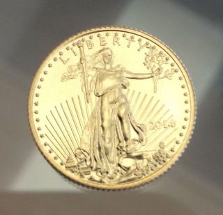 2014 1/10 Oz Fine Gold American Eagle Walking Liberty 5 Dollar Coin - photo