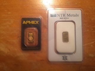 1/10 Oz Gold Ntr Metals Bar And 1 Gram Gold Apmex Bar photo