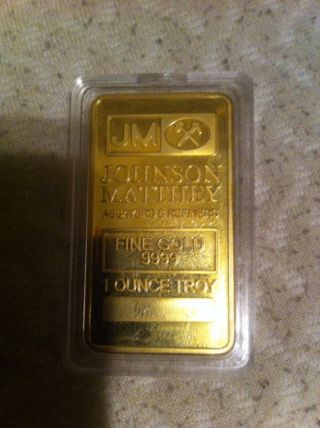 Johnson Matthey Jm 1 Oz.  9999 Fine Gold Bar In Grading Case. photo