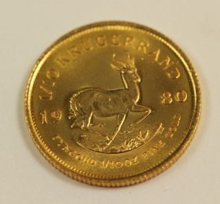 1980 South African 1/10 Krugerand Fyngoud 1/10 Fine Gold Bullion Coin photo