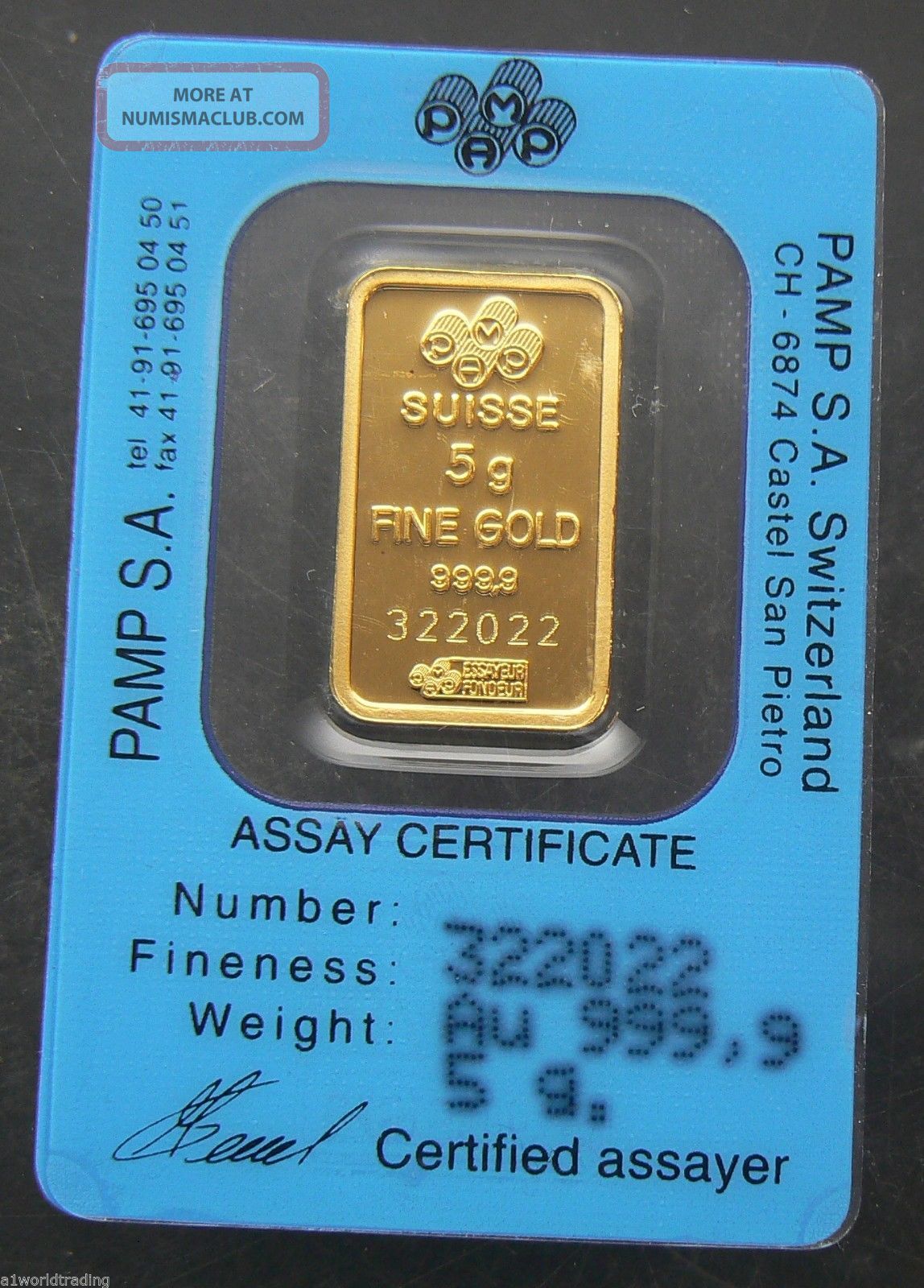 5 Gram Fortuna Pamp Suisse 24k Gold Bar. 9999 322022