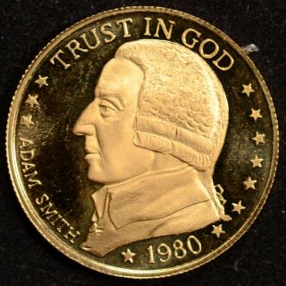 1980 Gold Standard 1/10 Oz.  Gold.  Adam Smith Trust In God photo
