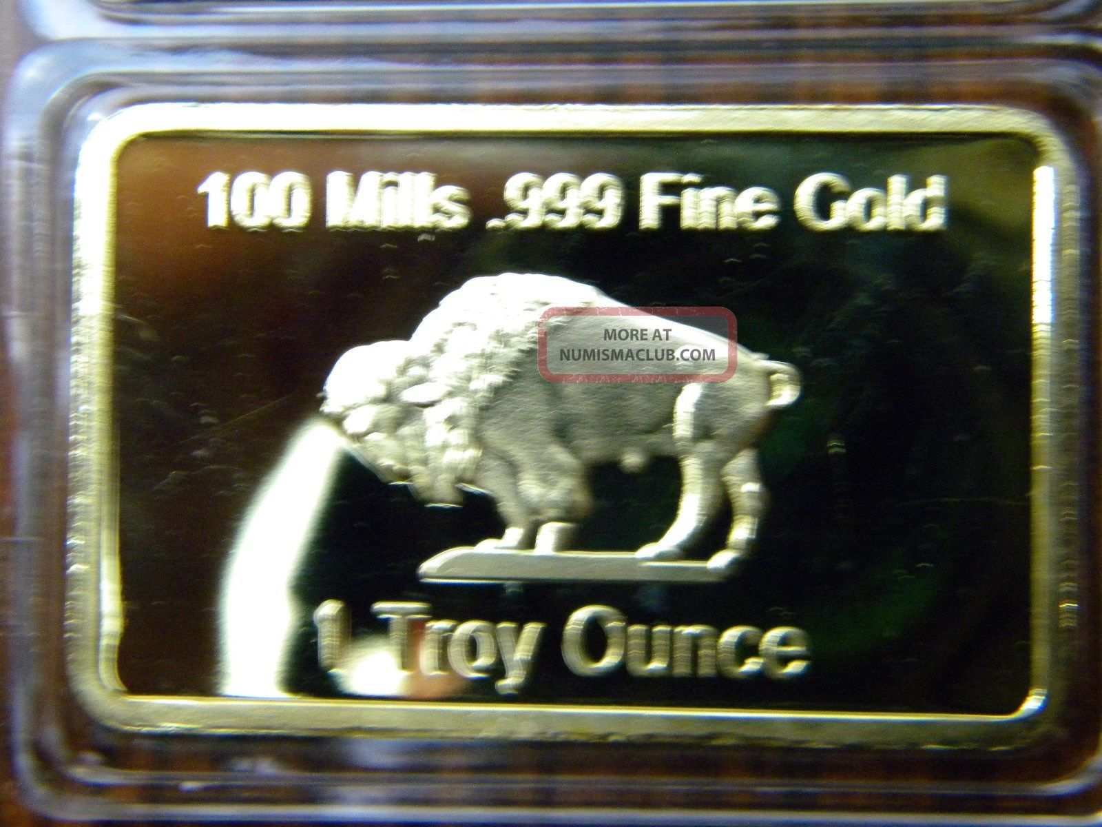 Gold Buffalo Bar 100 Mills. 999 24k 1 Oz Fine Bullion Gold Clad