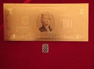 24k Gold $2 Bill Banknote 1 Gram.  999 Pure Silver Bar Round Bullion photo
