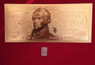 24k Gold $10 Bill Banknote 1 Gram.  999 Pure Silver Bar Round Bullion photo