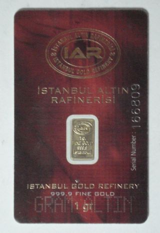 1 Gram Gold Bar Istanbul Gold Refinery 999.  9 Pure 1gr.  1 Gr. photo